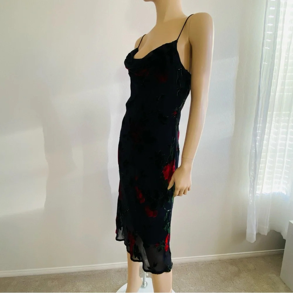 Vintage 90’s Betsey Johnson NY Dress Black Red Rose Mesh Velvet Burnout Sz L - Picture 7 of 13